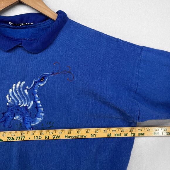 SCOTT LOWELL Sweatshirt Womens XL Dragon Hand Painted Collared 3/4 Sleeve Blue - Picture 13 of 14